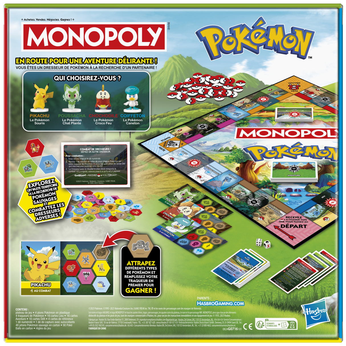 Monopoly Pokémon, jeu de société de plateau, 2 a 4 joueurs, jeux pour enfants et fans de Pokémon, env. 45 minutes, des 8 ans