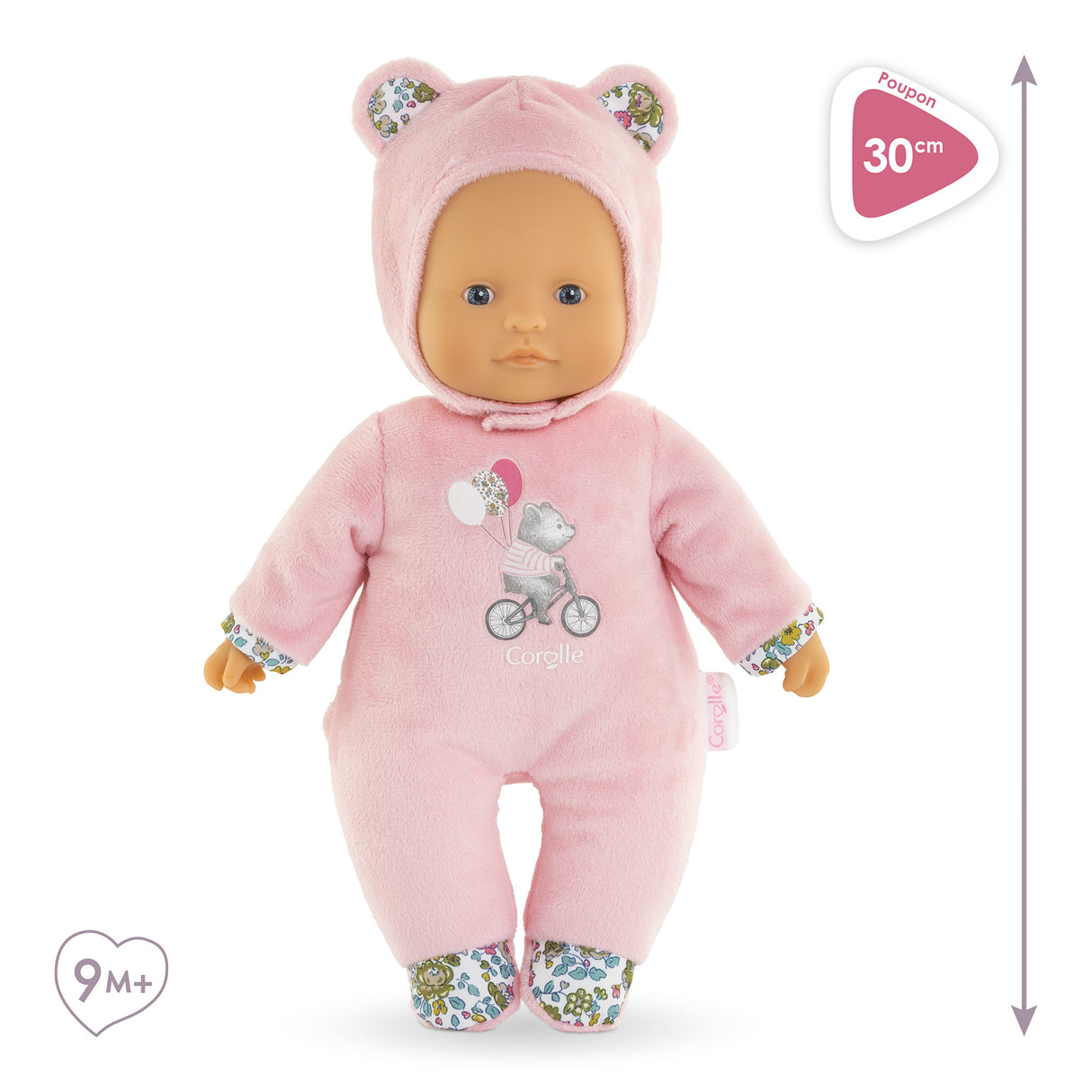 Mon Doudou COROLLE - Pti' Coeur Ours Rose - 30 cm - petit poupon - senteur de vanille - des 9 mois