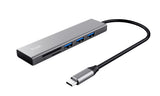 Hub USB-C 3.2 Trust Halyx - 3 ports USB-A + lecteur de cartes (Argent)