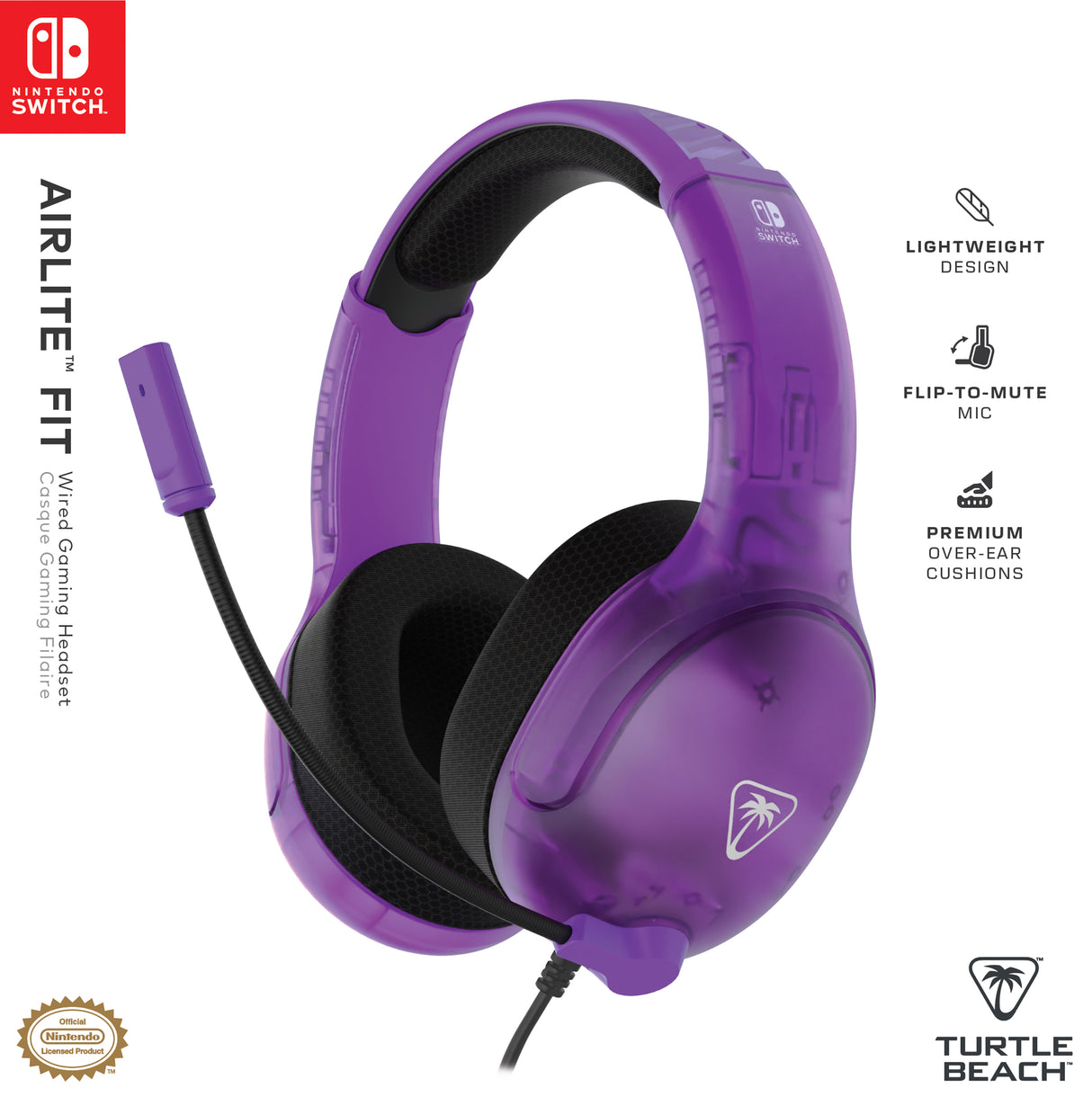 Casque Gaming filaire - TURTLE BEACH - Nintendo Switch - Airlite Fit - Violet Fantôme