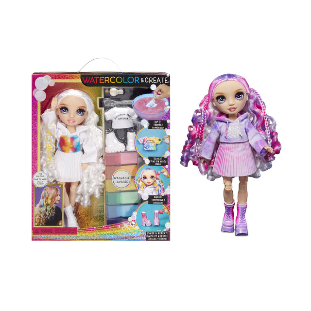 Rainbow High - Water Color - 1 poupée mannequin (Violet) de 27cm - 2 tenues et accessoires a personnaliser - Colore tes cheveux