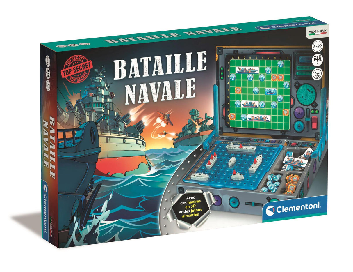 CLEMENTONI - Bataille Navale - Jetons magnétiques et navires en 3D - Jeu de logique - 2 personnes
