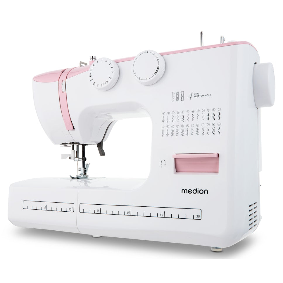 Machine a Coudre - MEDION - SM 60 - 62W - 24 Points + Points Doubles - 700 tr/min - LED - Rose