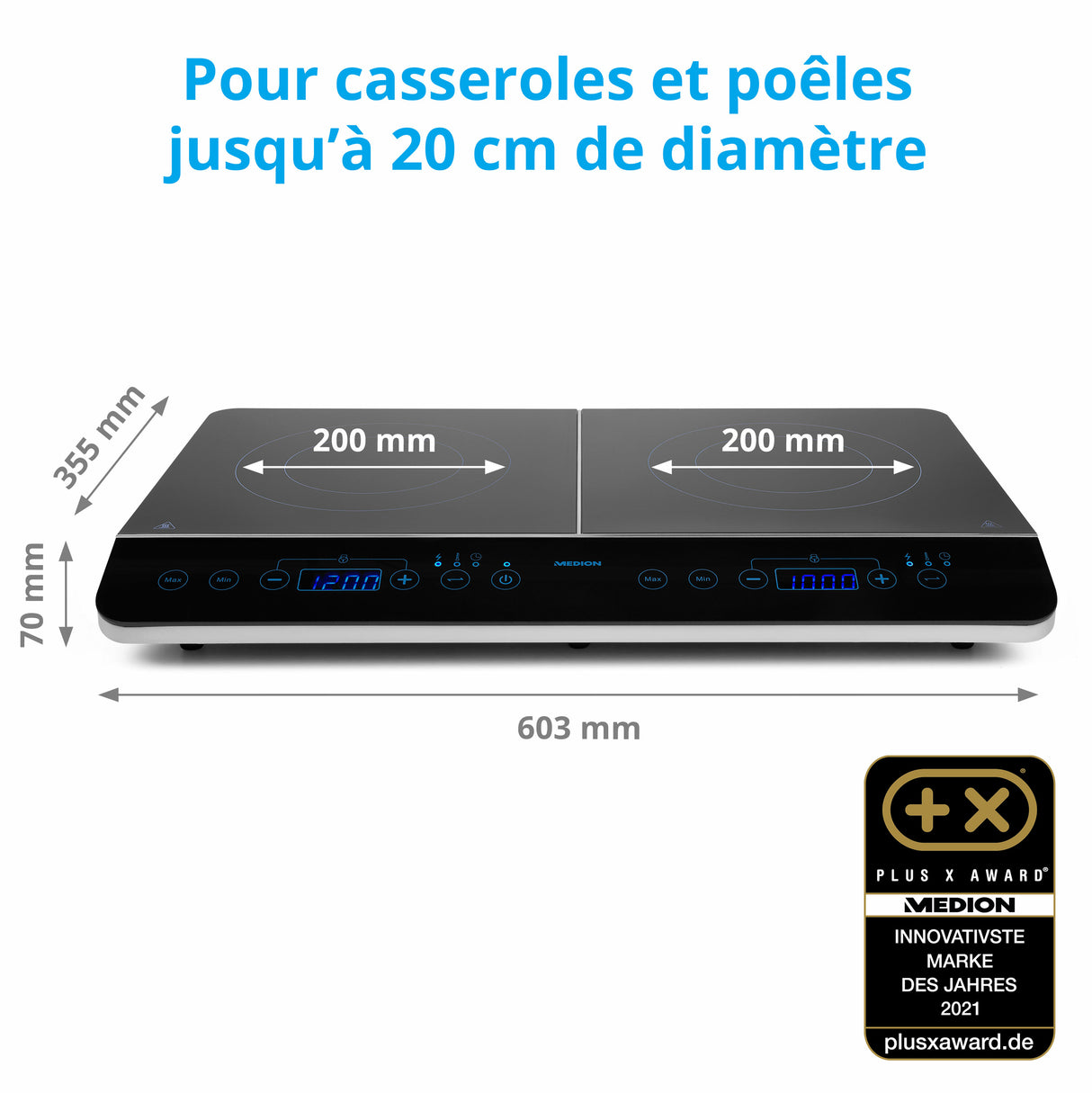 Plaque induction posable - MEDION - MD 15324 - 2 Feux - L 60,3 x P 35,5 cm