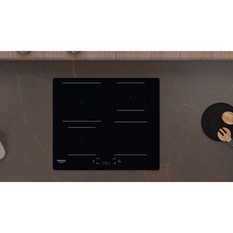 Table de cuisson induction - HOTPOINT - 4 foyers - L60 cm - HQ5660SNE - 7200 W - Revetement verre noir