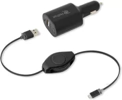 Chargeur Allume Cigare USB Retrak avec batterie intégrée (cable Micro USB rétractable)