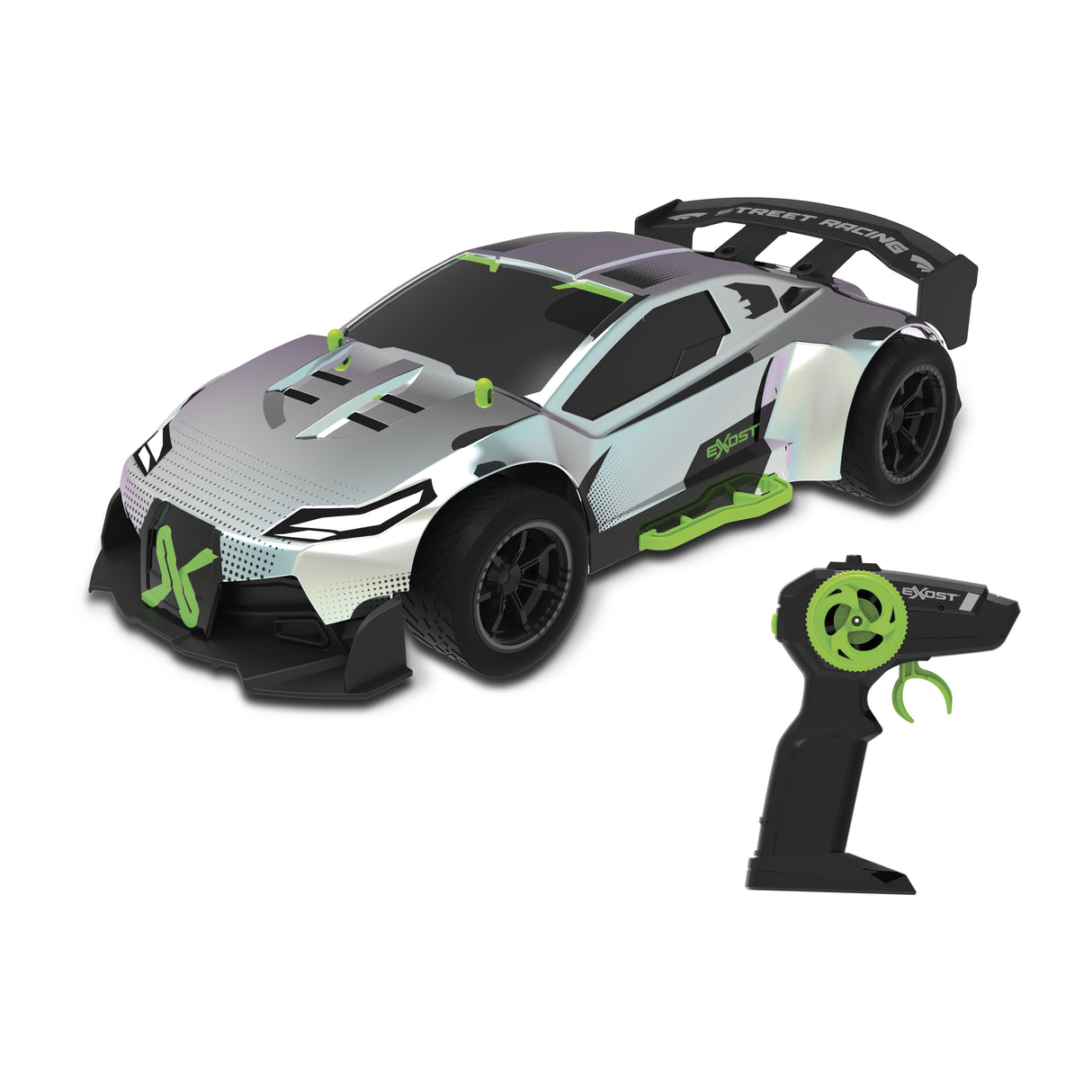 Voiture Télécommandée - EXOST - Metal Chrome 1:14 - 15 km/h - 31 -5 cm - argent et vert - des 5 ans