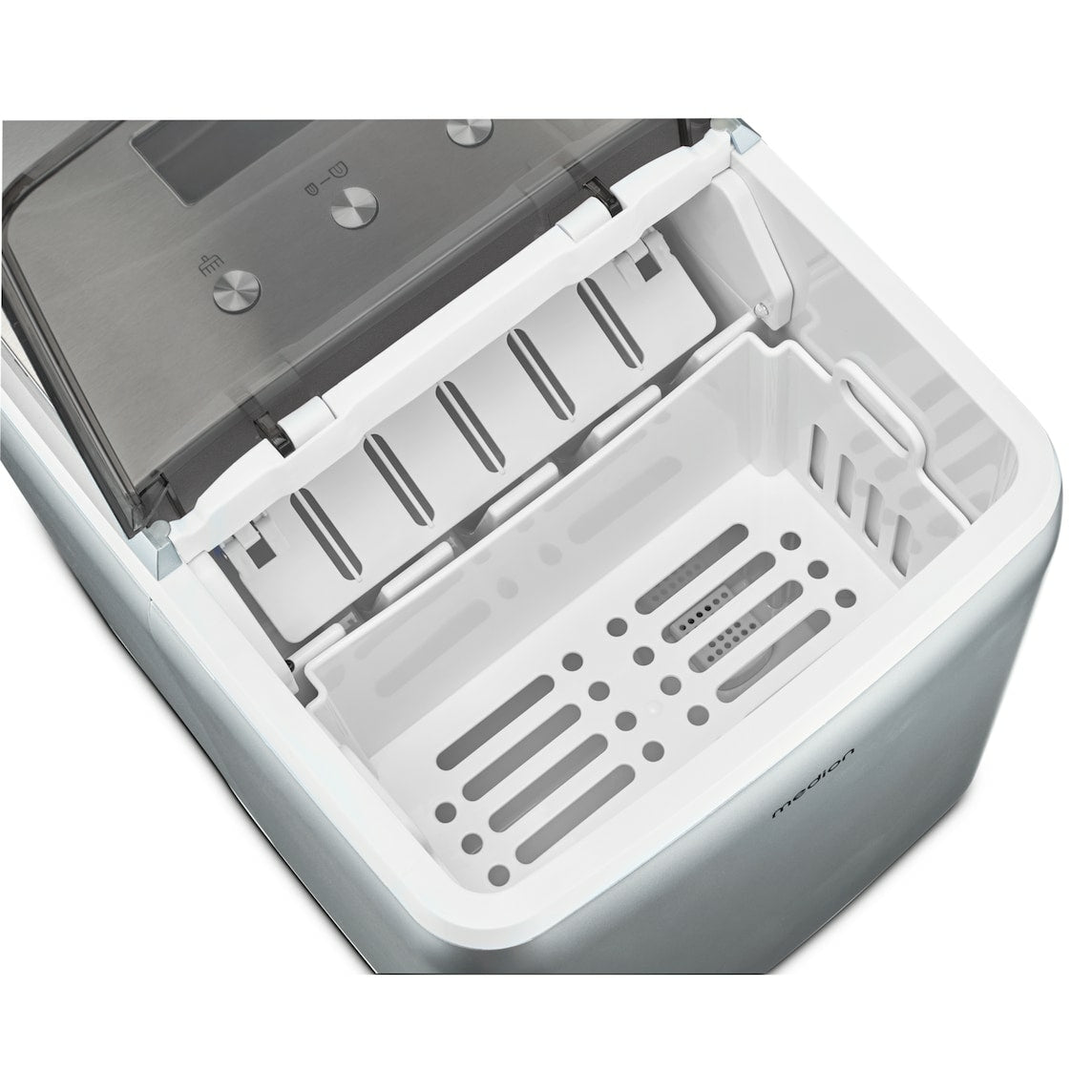 Machine a glaçons cristallins – MEDION MD11950 – Réservoir eau 2,6L – 15kg/24h – 2 tailles – 10 minutes – Inox