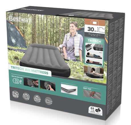 Matelas gonflable - BESTWAY - 671BQ - Tritech Twin - 1 personne, pompe USB intégrée, 1,88 m x 99 cm x 30 cm