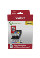 Pack 4 cartouches d'encre Canon CLI-581 Photo Value Pack (Noir + Couleurs) + 50x Papiers hoto