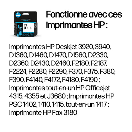 HP 21 Cartouche d'encre noire authentique (C9351AE)  pour HP DeskJet 3940/D2360/F380, OfficeJet 4315/4355/5610/5615, PSC1410