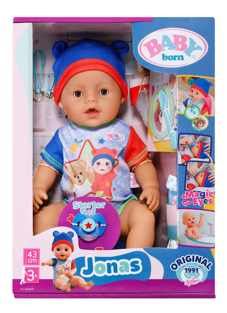 Poupon - BABY BORN - Jonas - 10 fonctions réalistes - 10 accessoires - Bleu et Rouge - 43cm - Des 3 ans