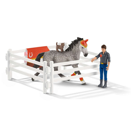 Coffret d'entraînement a la voltige de Mia, coffret schleich avec 18 éléments inclus dont 1 cheval schleich et 2 personnages,