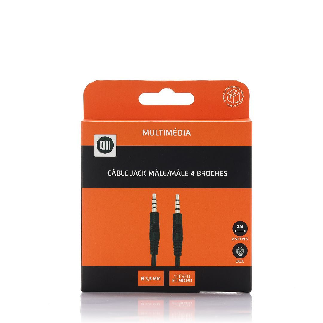 Rallonge Jack 3,5 mm m le/m le 4 broches - 2M Transmission son et micro