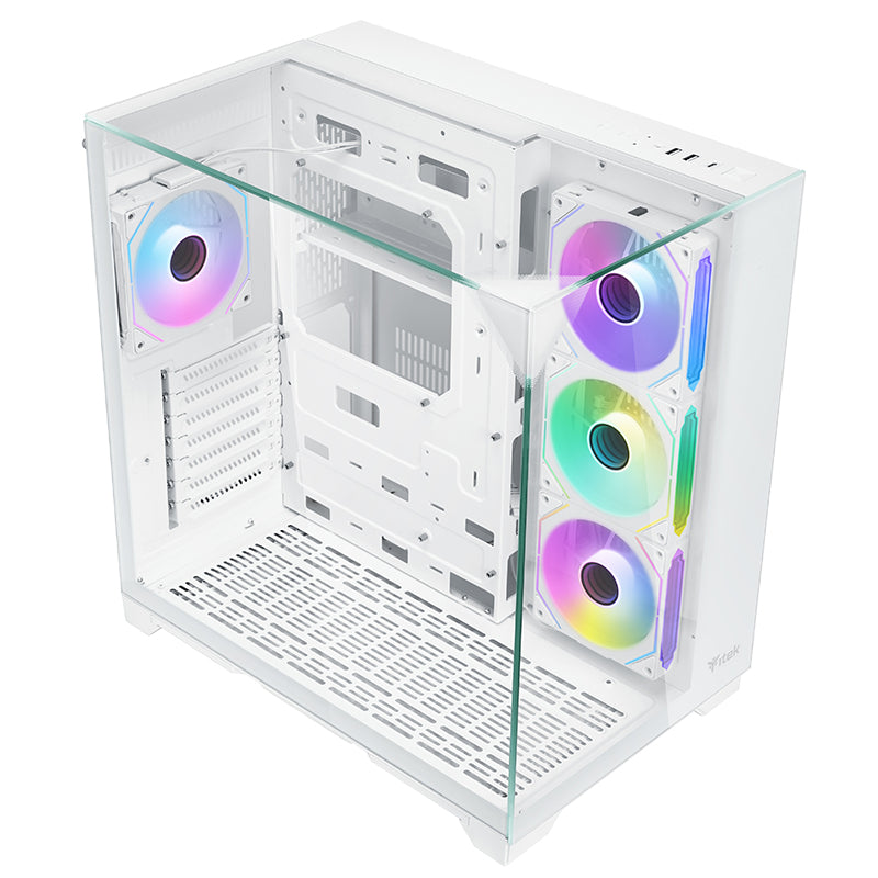 Boitier Moyen Tour ATX iTek Dark Cave Pano RGB avec panneaux vitrés (Blanc)