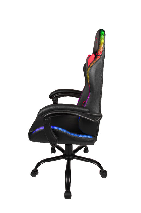 Chaise de bureau gaming - KONIX - Phantom - Éclairage RVB - Inclinaison 135° - Synthétique - Coussin lombaires et cervicaux - Noir