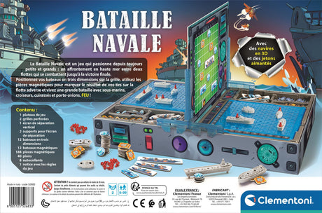 CLEMENTONI - Bataille Navale - Jetons magnétiques et navires en 3D - Jeu de logique - 2 personnes