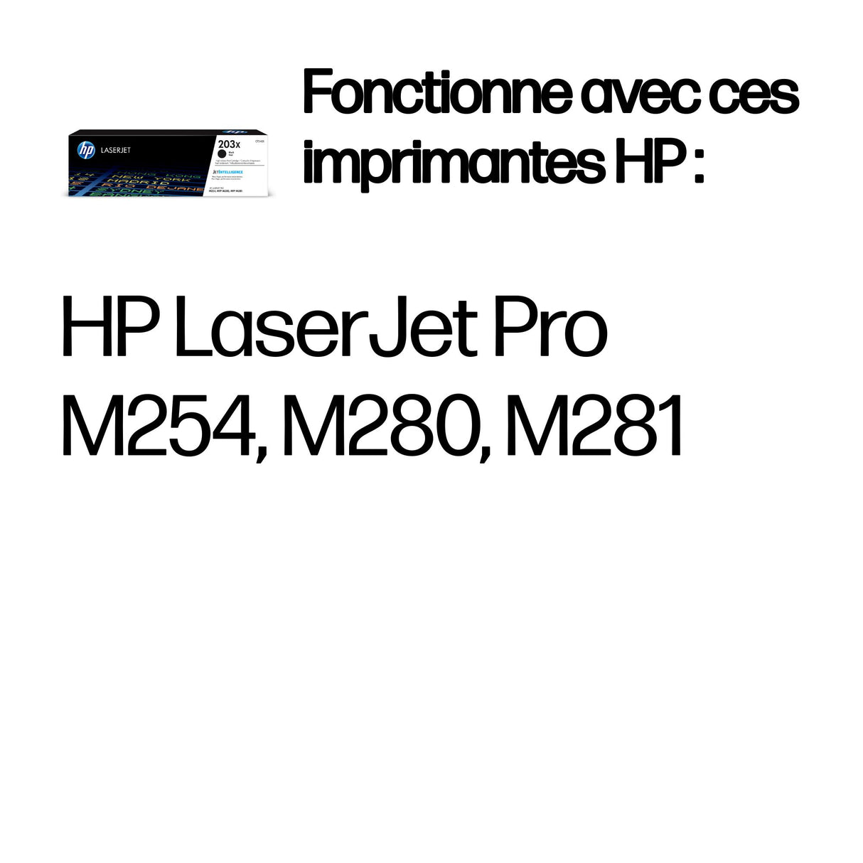 Cartouche de toner noir HP 203X grande capacité pour HP Color LaserJet Pro M254/M280/M281