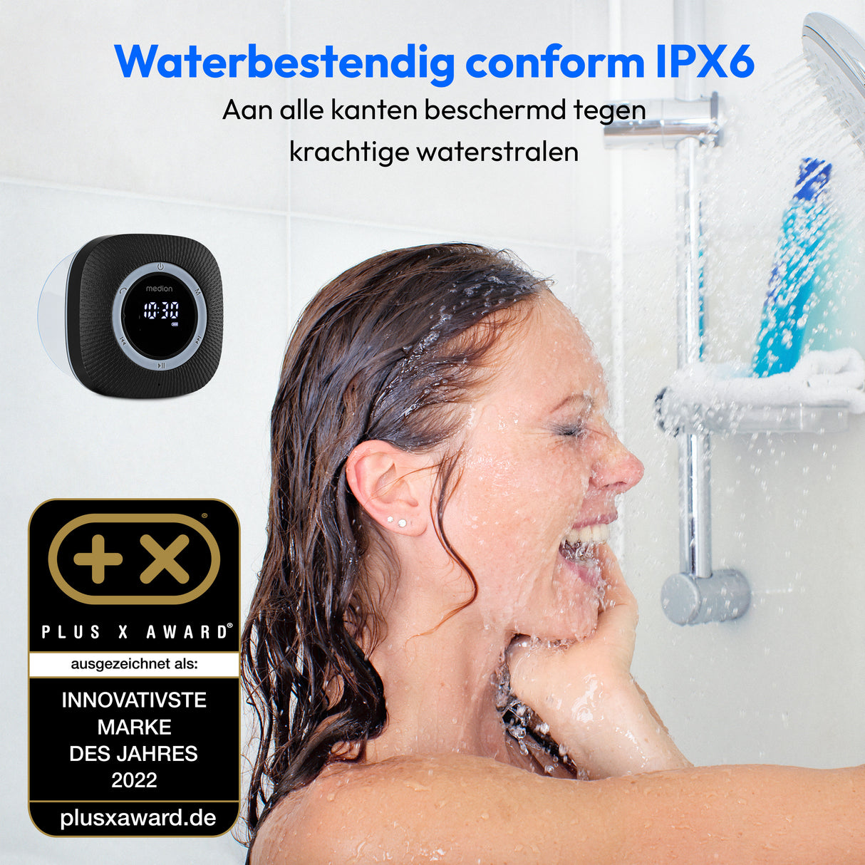 Radio de Douche - MEDION - FM - Bluetooth - IPX6 - Ventouse de fixation - Noir