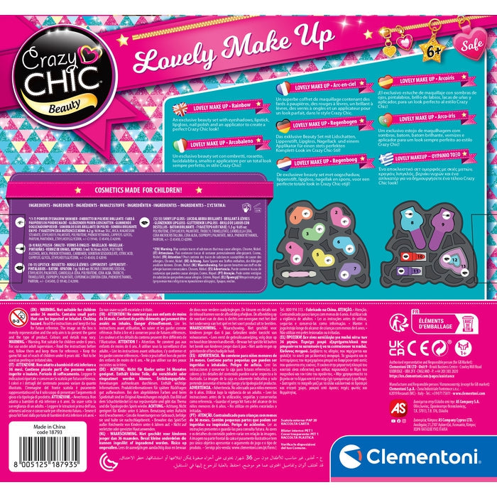 Clementoni - Coffret Maquillage Arc-en-ciel - 2 palettes fards a paupieres, rouge a levres et vernis a ongles - Dés 6 ans