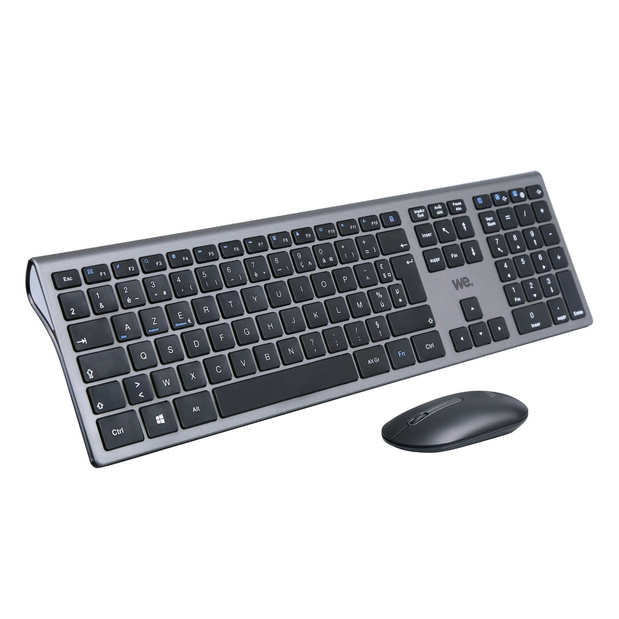 Bundle clavier souris WE sans fil connexion BT & 2.4Ghz aspect Alu, connexion ju