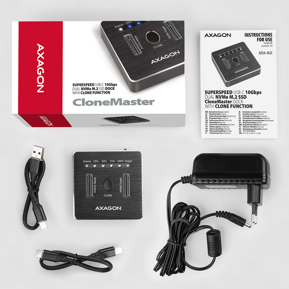 Station d'accueil Axagon ADSA-M2C pour 2x NVMe - USB 3.2