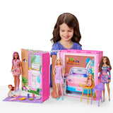 Barbie-Maison de vacances-Coffret et poupée, 4 zones et 11 accessoires HRJ77