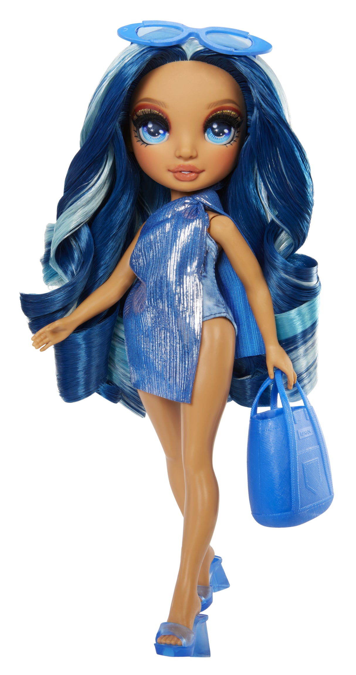 Rainbow High Swim & Style - Poupée mannequin ariculée 27 cm - Skyler (Bleue) - Maillot de bain + Paréo - a partir de 4 ans