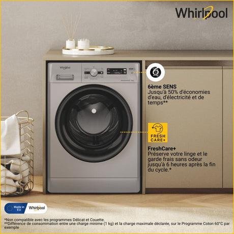 Lave-linge hublot WHIRLPOOL FFS9269SBFR - 9 kg - Induction - 60 cm - 1200 trs/min - Silver