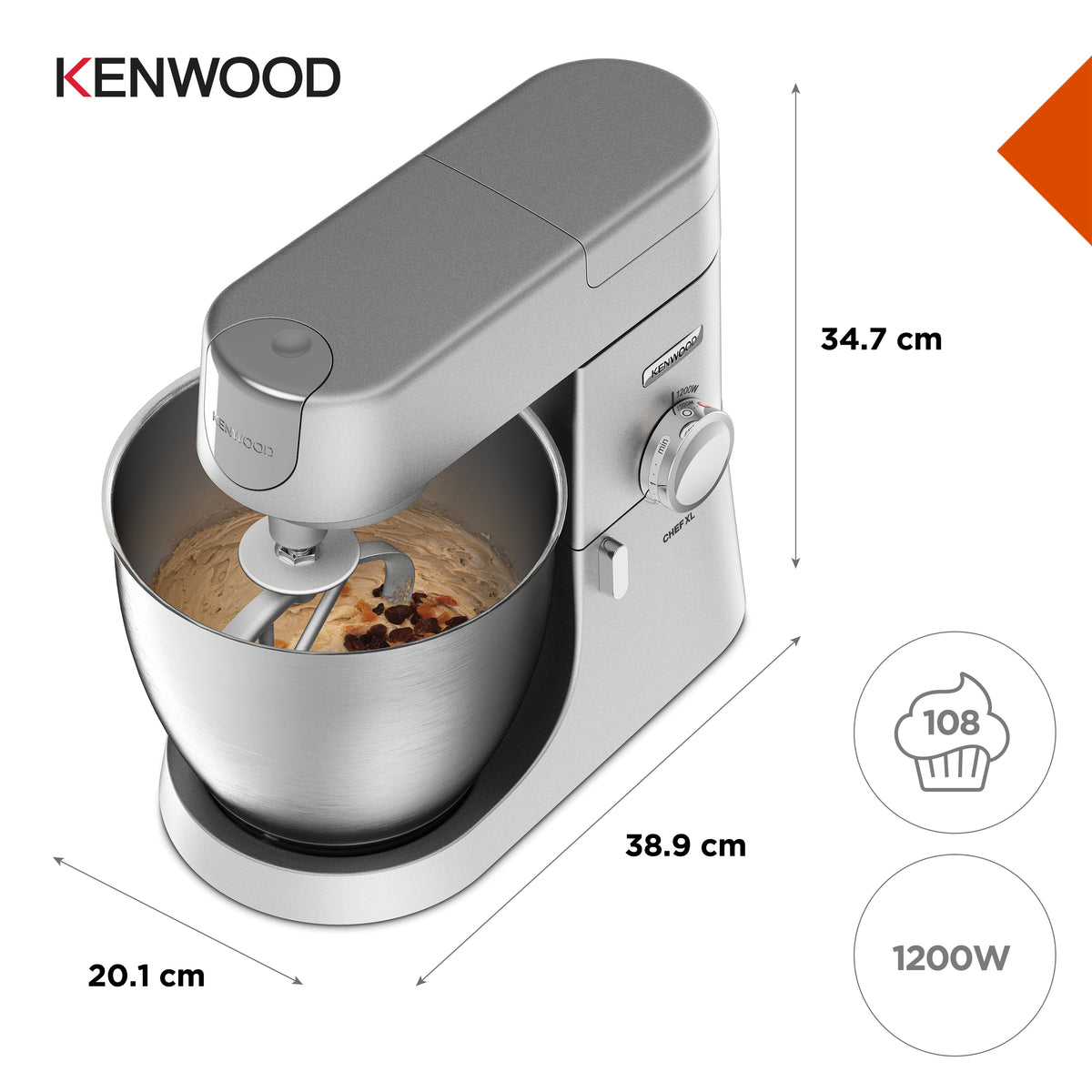 Robot pâtissier KENWOOD KVL4110S Chef XL - Bol inox 6,7 L - Kit pâtisserie et blender inclus - mouvement planétaire - silver