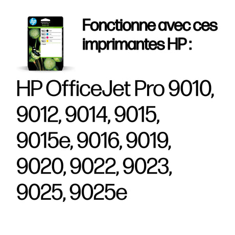 HP 963 Pack de 4 cartouches d'encre noire, cyan, jaune et magenta authentiques (6ZC70AE) pour HP OfficeJet Pro 9010 / 9020 series