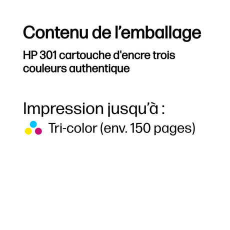 HP 301 Cartouche d'encre trois couleurs authentique (CH562EE) pour HP Envy 4505 et HP DeskJet 1050/1512/2548/3057A