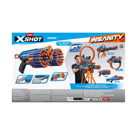 Lanceur de fléchettes - ZURU - X-SHOT Manic - Capacité 47 fléchettes - Portée 30 m - Compact et puissant