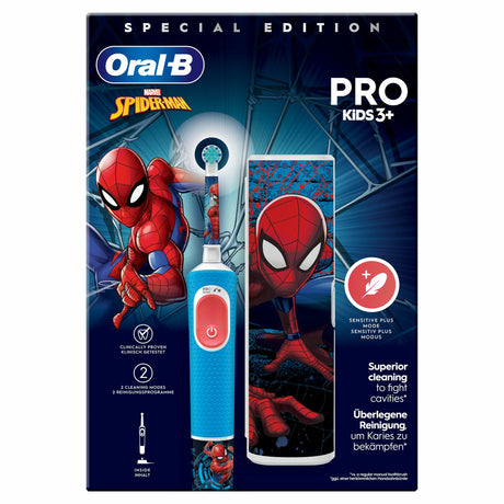Oral-B Pro Kids3+ Brosse a dents électrique enfant Spiderman, Marvel, 1 étui de voyage, 1 Brossette Brossage Doux