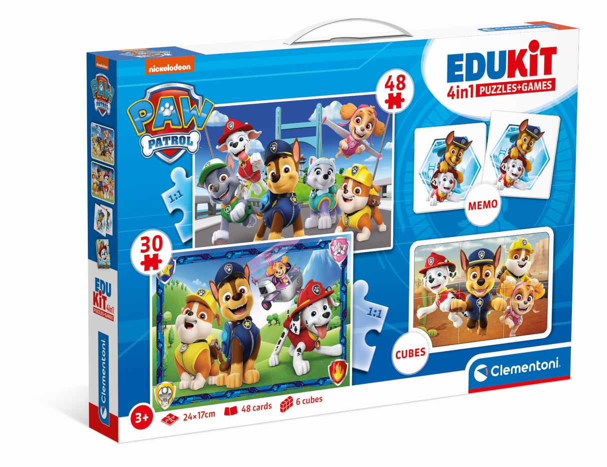 Clementoni - Edukit - Pat'Patrouille - Coffret d'activités préscolaire 4 en 1 - Puzzles, Cubes et Mémo - Fabriqué en Italie