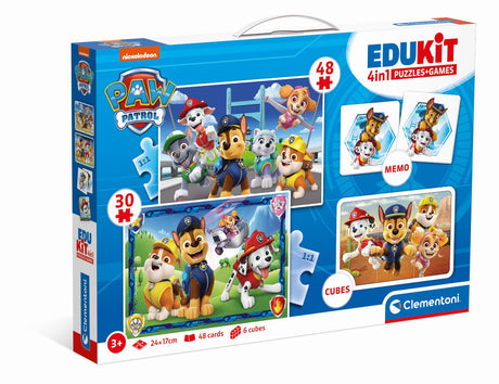 Clementoni - Edukit - Pat'Patrouille - Coffret d'activités préscolaire 4 en 1 - Puzzles, Cubes et Mémo - Fabriqué en Italie