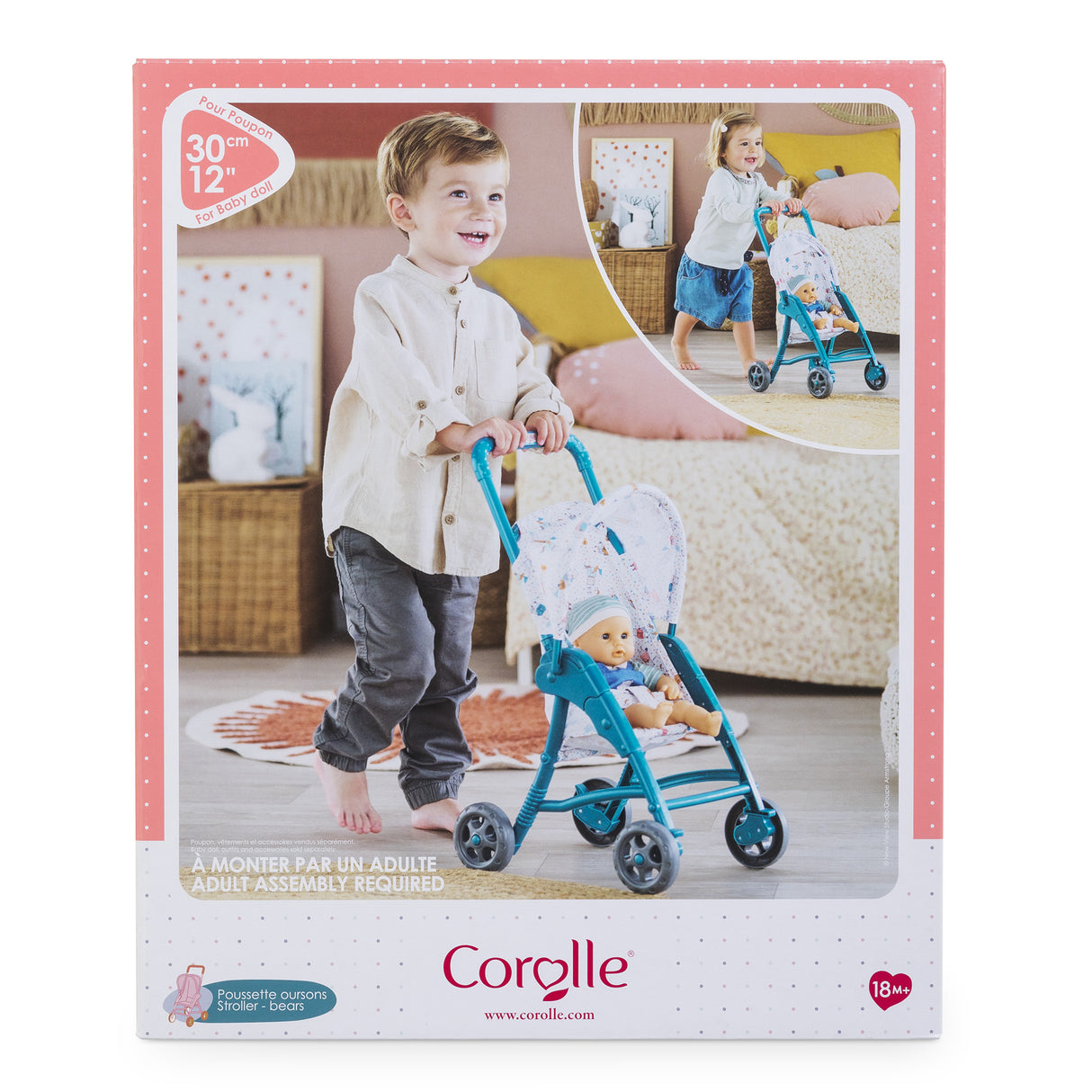 Poussette oursons - COROLLE - Accessoire Poupon 30cm - Bleu - Légere et facile d'utilisation