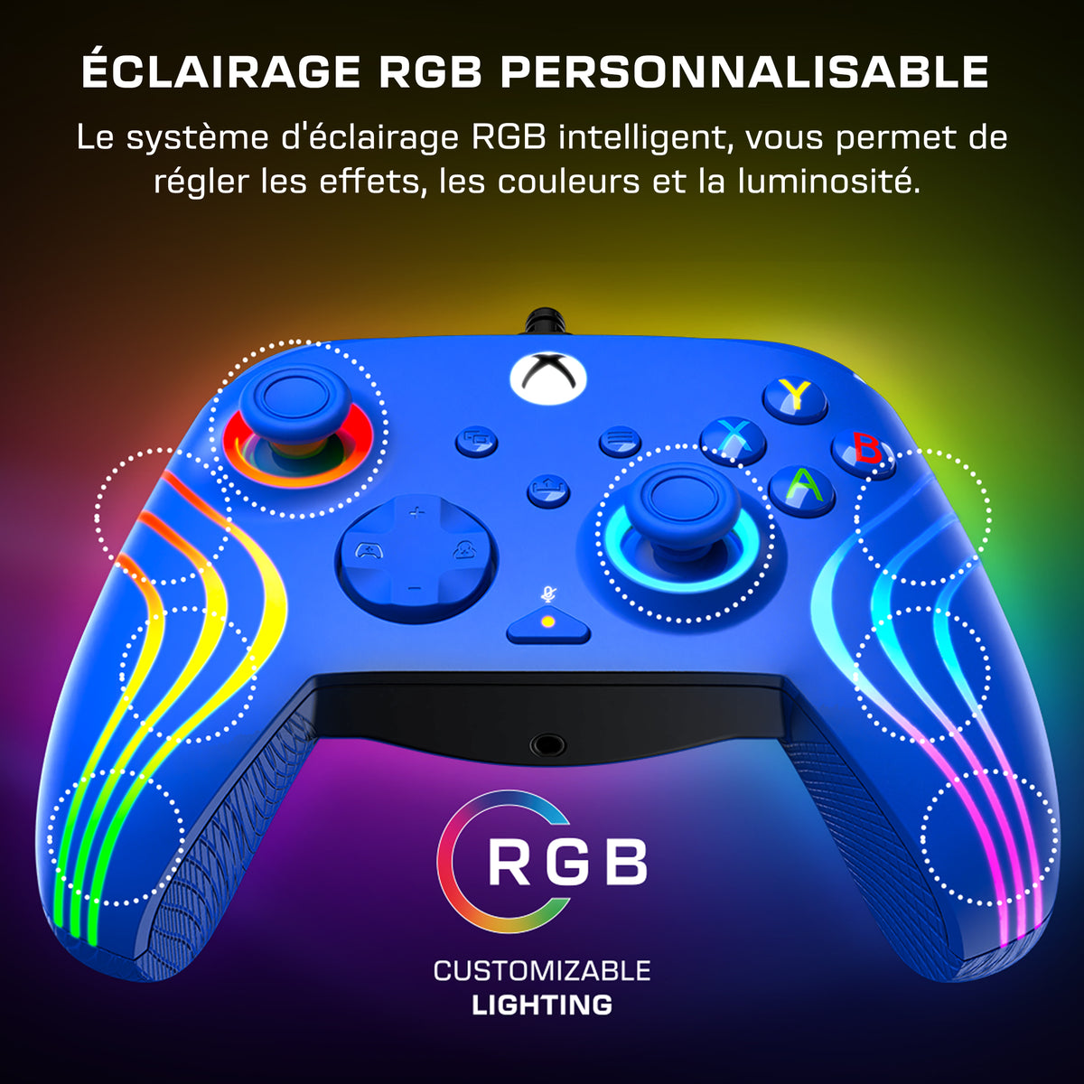 Manette de jeu - Xbox Series X|S, Xbox One et PC - Afterglow Wave - RGB - Filaire - Bleu - TURTLE BEACH