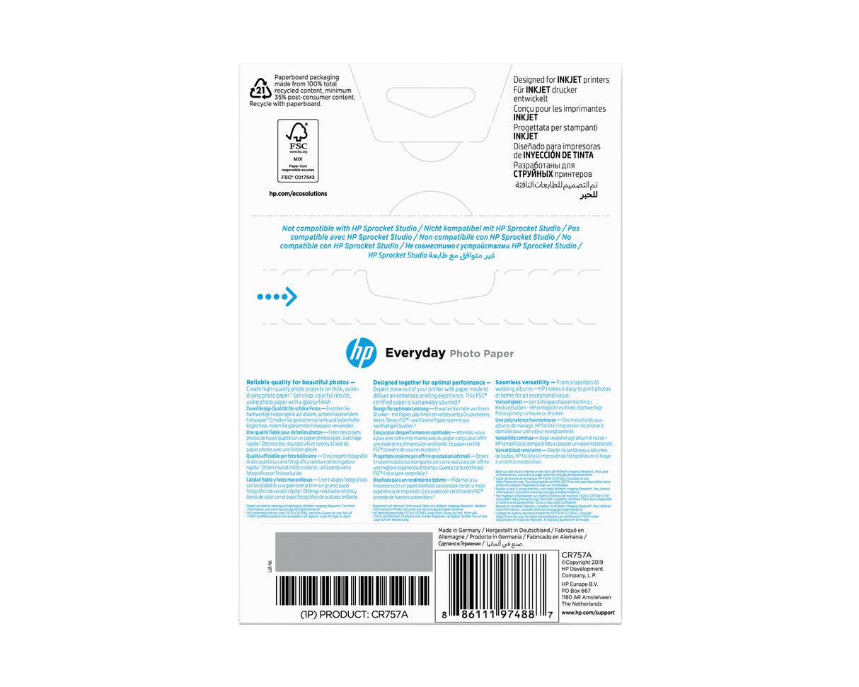HP CR757A Papier d'impression photo Glossy - 100 feuilles - 200g - Blanc
