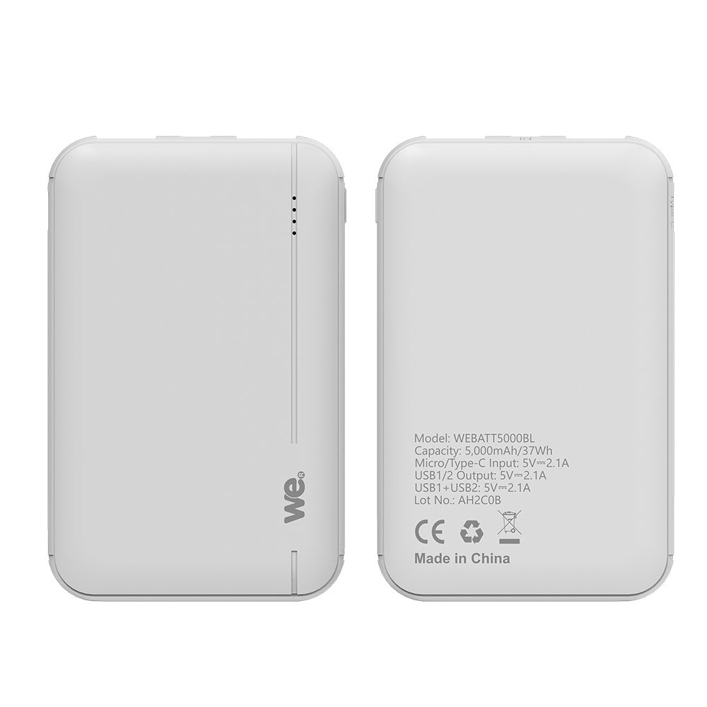 WE Batterie de secours 5000mAh - 2 ports USB A - 5V/2.1A - Sortie totale 10.5W -