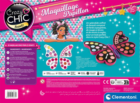 Palette de maquillage papillon - Clementoni - Fards a paupieres, rouges a levres, vernis a ongles