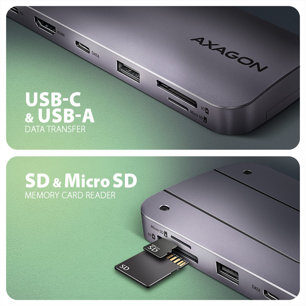 Station d'accueil portable USB-C 3.2 Axagon HMC-6GM2 avec lecteur SSD (Gris)