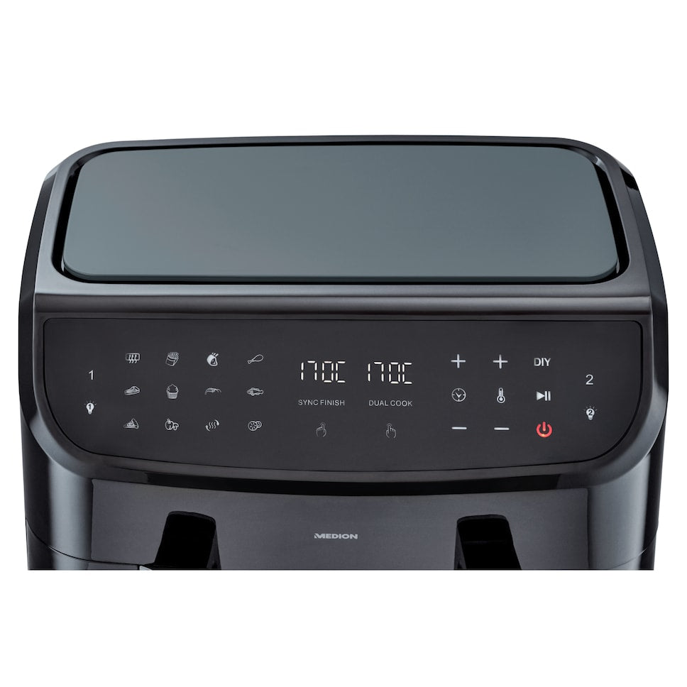 Friteuse a Air Chaud - MEDION - P20 XXL Twin - 2600 W - 2 paniers - 9 programmes - Noir
