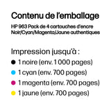 HP 963 Pack de 4 cartouches d'encre noire, cyan, jaune et magenta authentiques (6ZC70AE) pour HP OfficeJet Pro 9010 / 9020 series