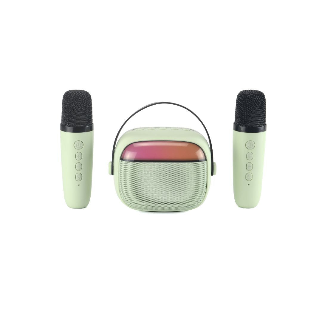 WE KIDS Mini enceinte karaoké à led + poignée, BT 5.4, rechargeable, 2 micros av