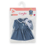 Robe Week-end a Paris - Corolle - 30 cm - Imitation denim - Col claudine - Broderies coeurs