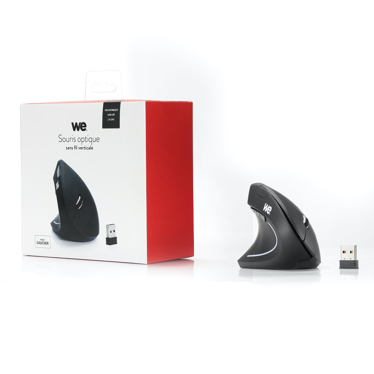 Souris verticale sans fil GAUCHER 5 boutons et 1 molette DPI 800-1200-1600 noire