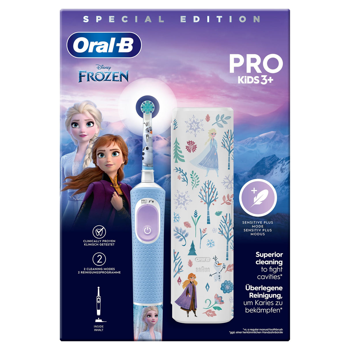 Oral-B Pro Kids3+ Brosse a dents électrique enfant La Reine Des Neiges, Disney, 1 étui de voyage, 1 Brossette Brossage Doux