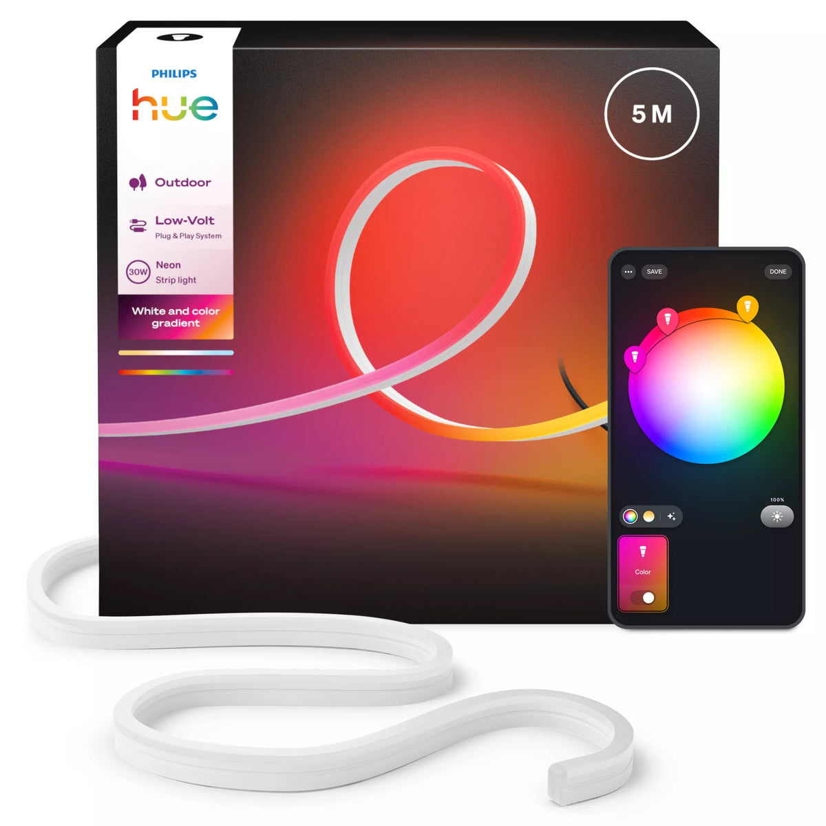 Ruban LED - PHILIPS HUE - Neon extérieur - 5 metres - 1100 lm - Ambiance  - Ajustable - Résistant - Base tension
