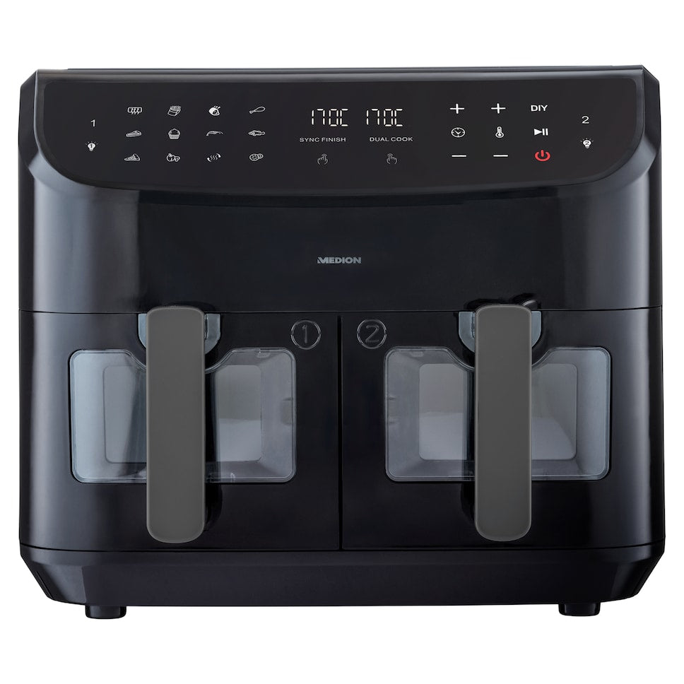 Friteuse a Air Chaud - MEDION - P20 XXL Twin - 2600 W - 2 paniers - 9 programmes - Noir